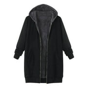 Womens Coats and Jackets Clearance Women Plus Size Fashion Vintage Solid Fleece Hooded Zipper Long Sleeve Thick Coat Tops
